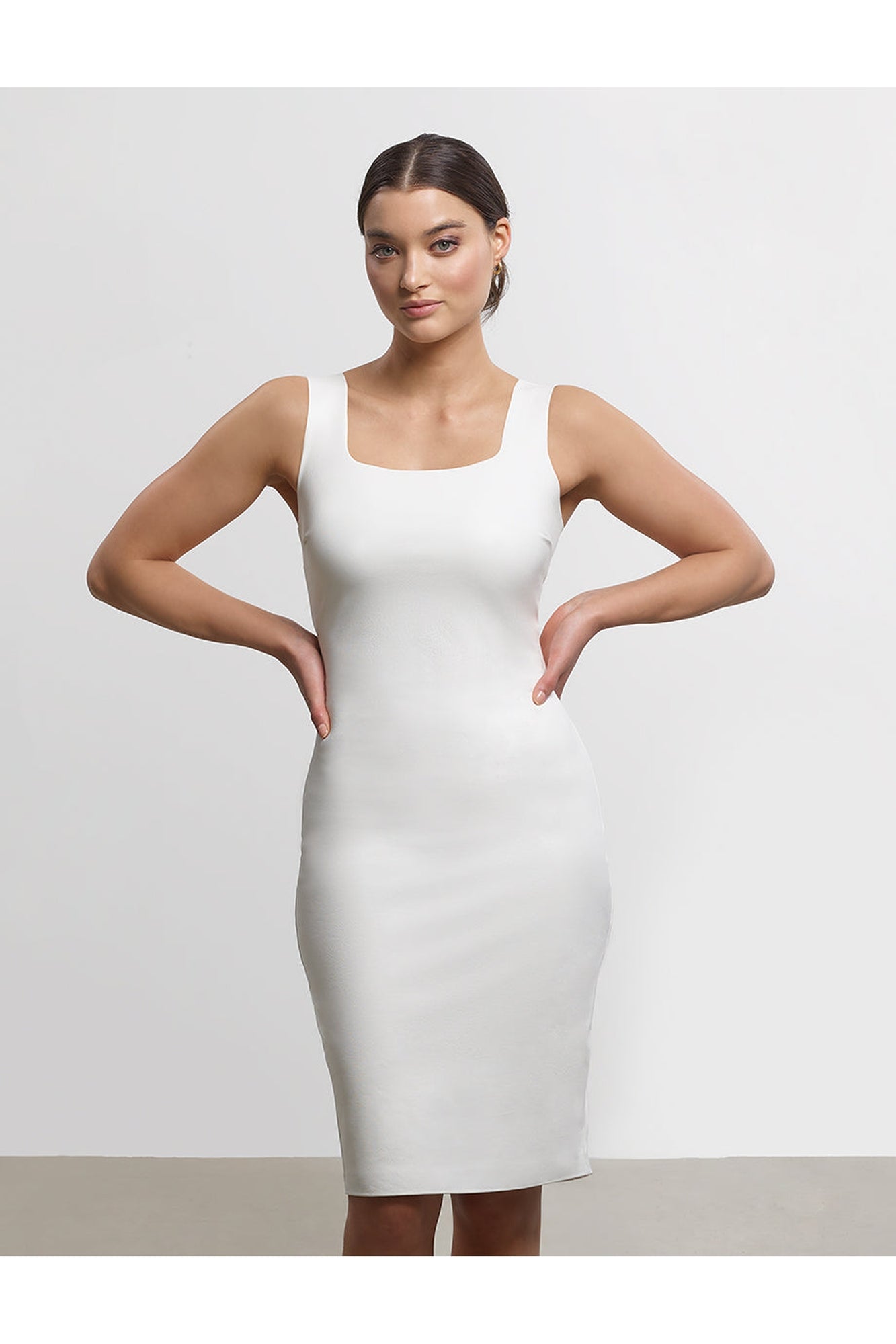 Faux Leather Square Neck Dress | White