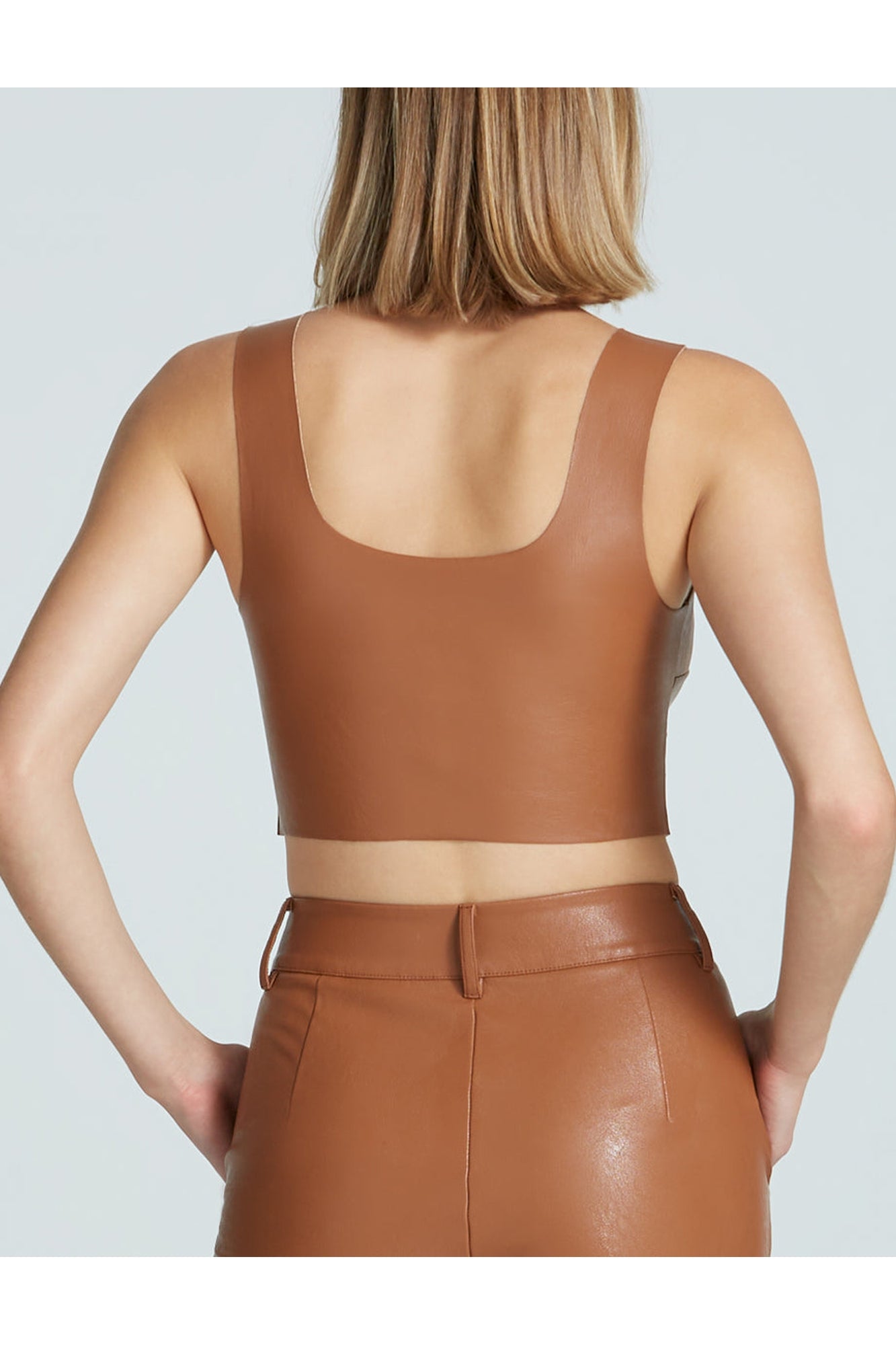 Faux Leather Squareneck Crop Top | Cocoa