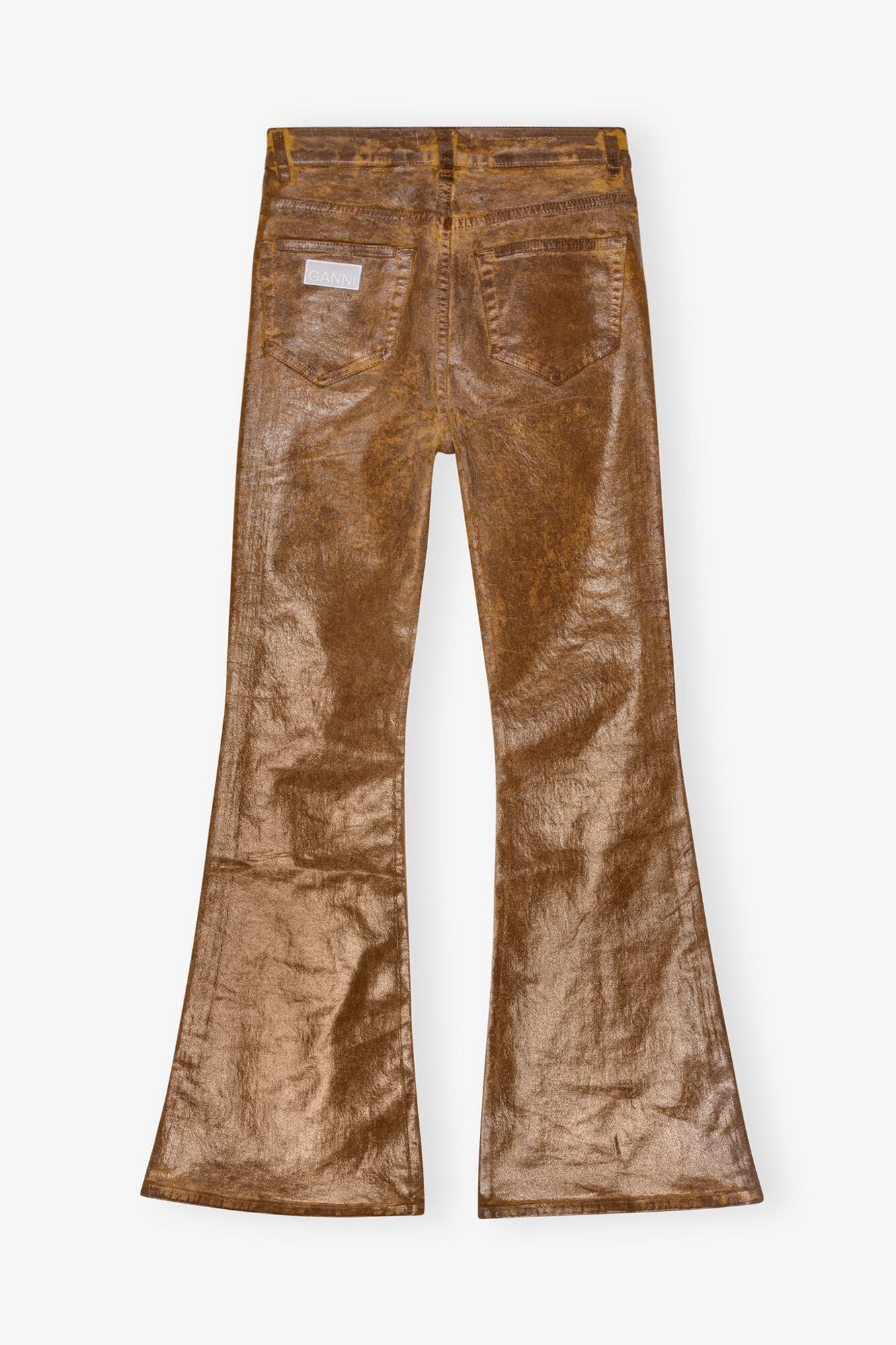 Flared Jeans in Brown Foil Denim | Cognac