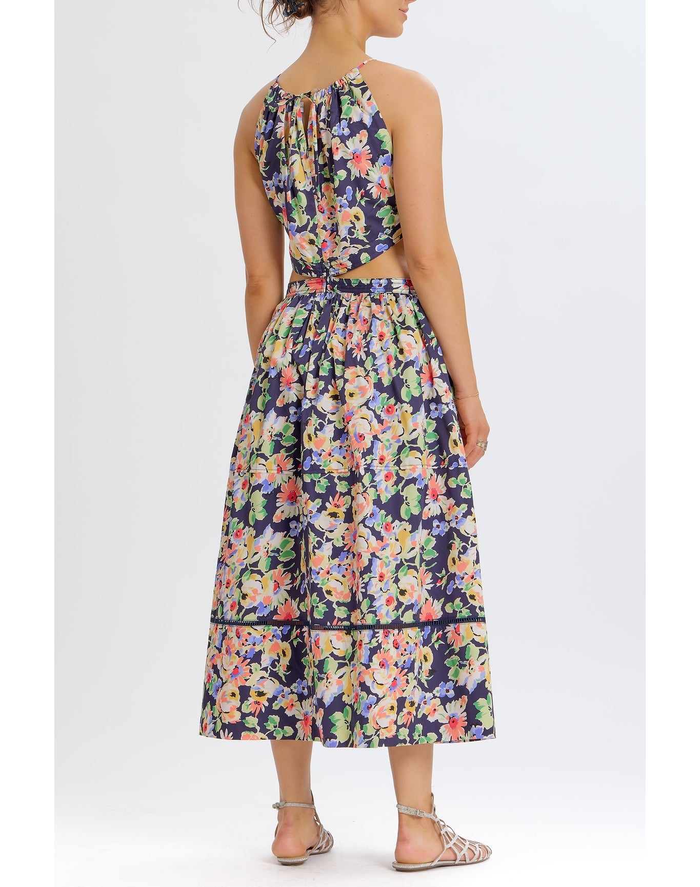 Floral Cut Out Midi Dress | Navy Combo