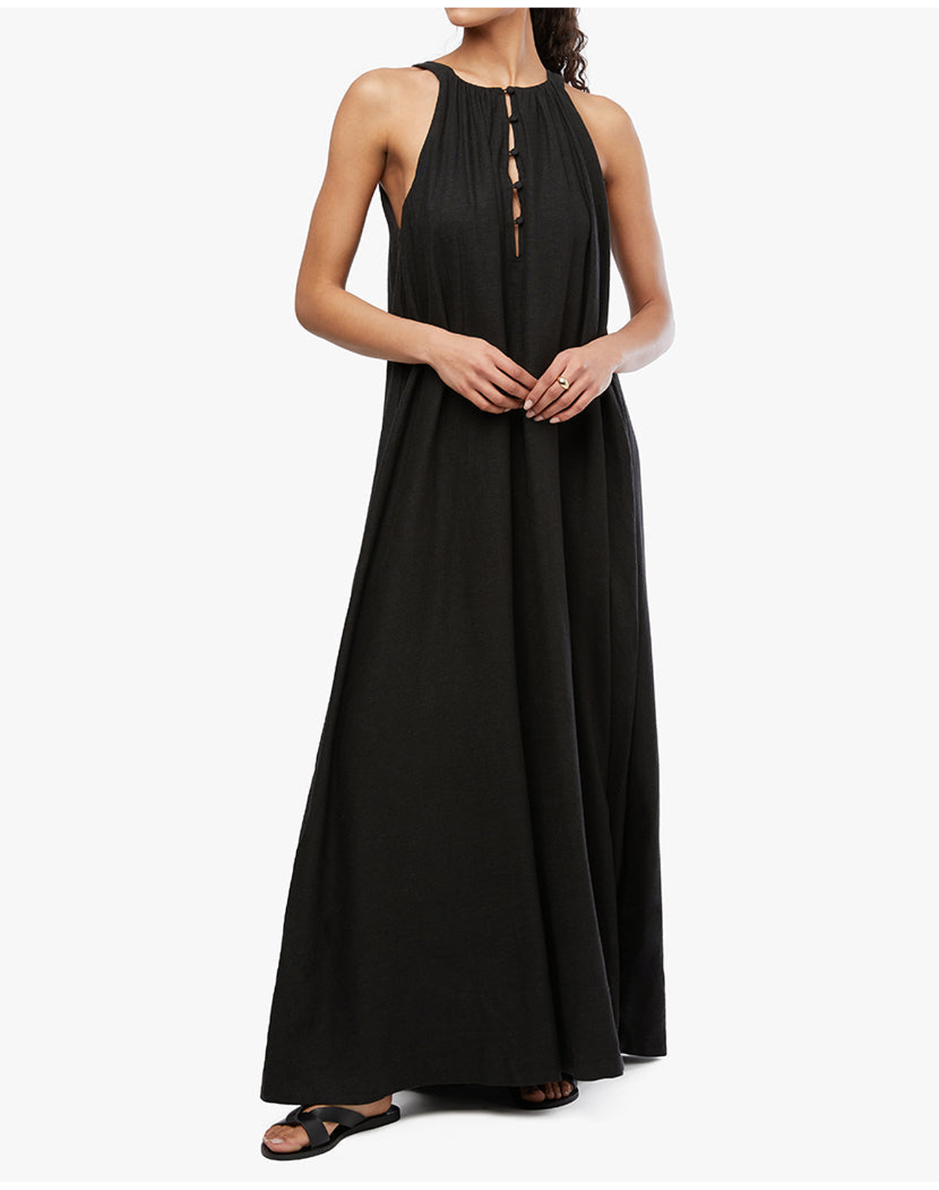 Flowy A-line Maxi Dress | Black