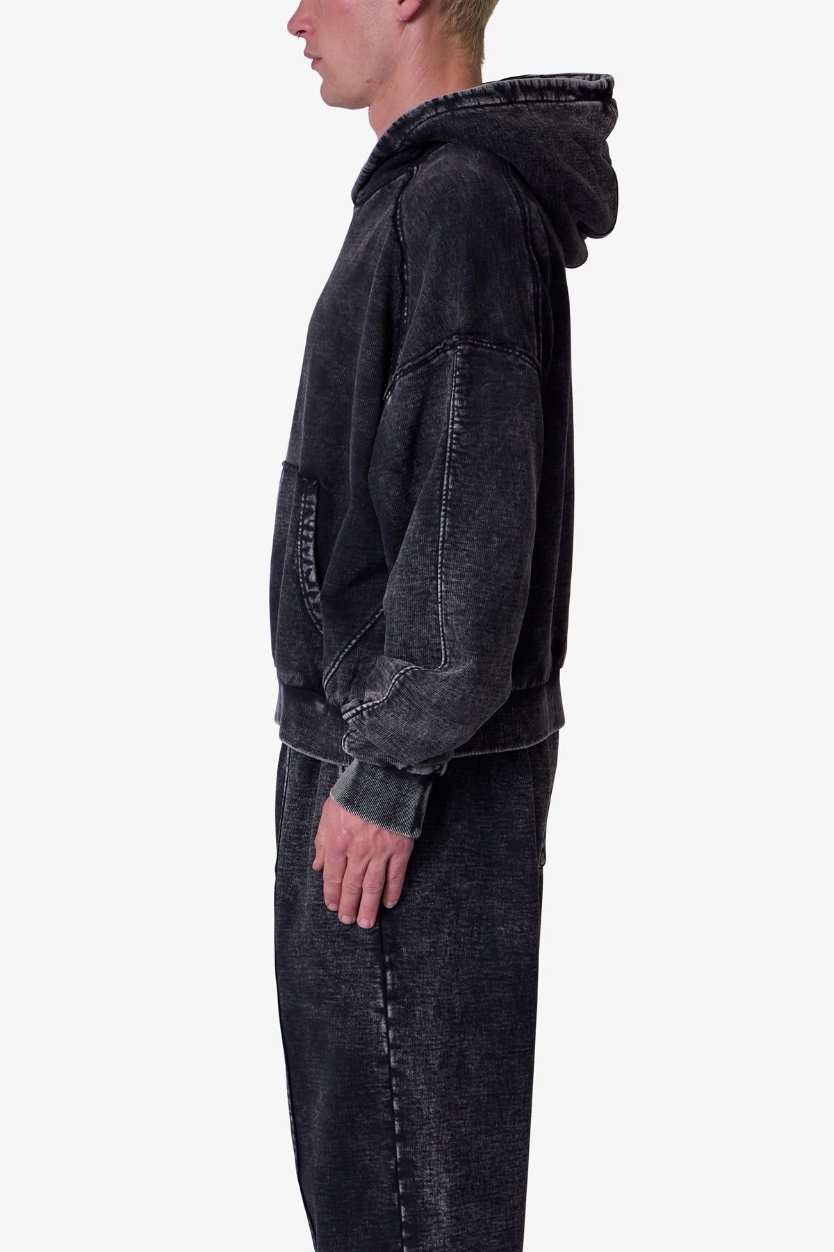 Frayed Seam Acid Wash Hoodie | Black