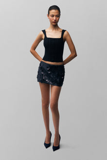 Womens | Low Rise Paillette Skirt | Matte Black