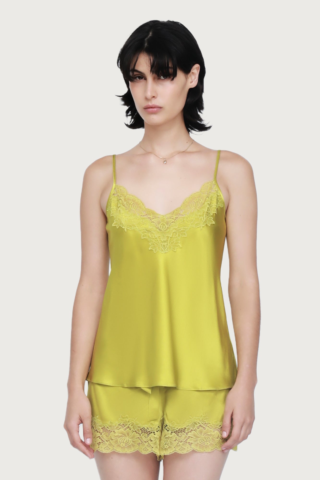 Silk Lace Cami by Ginia in Chartreuse