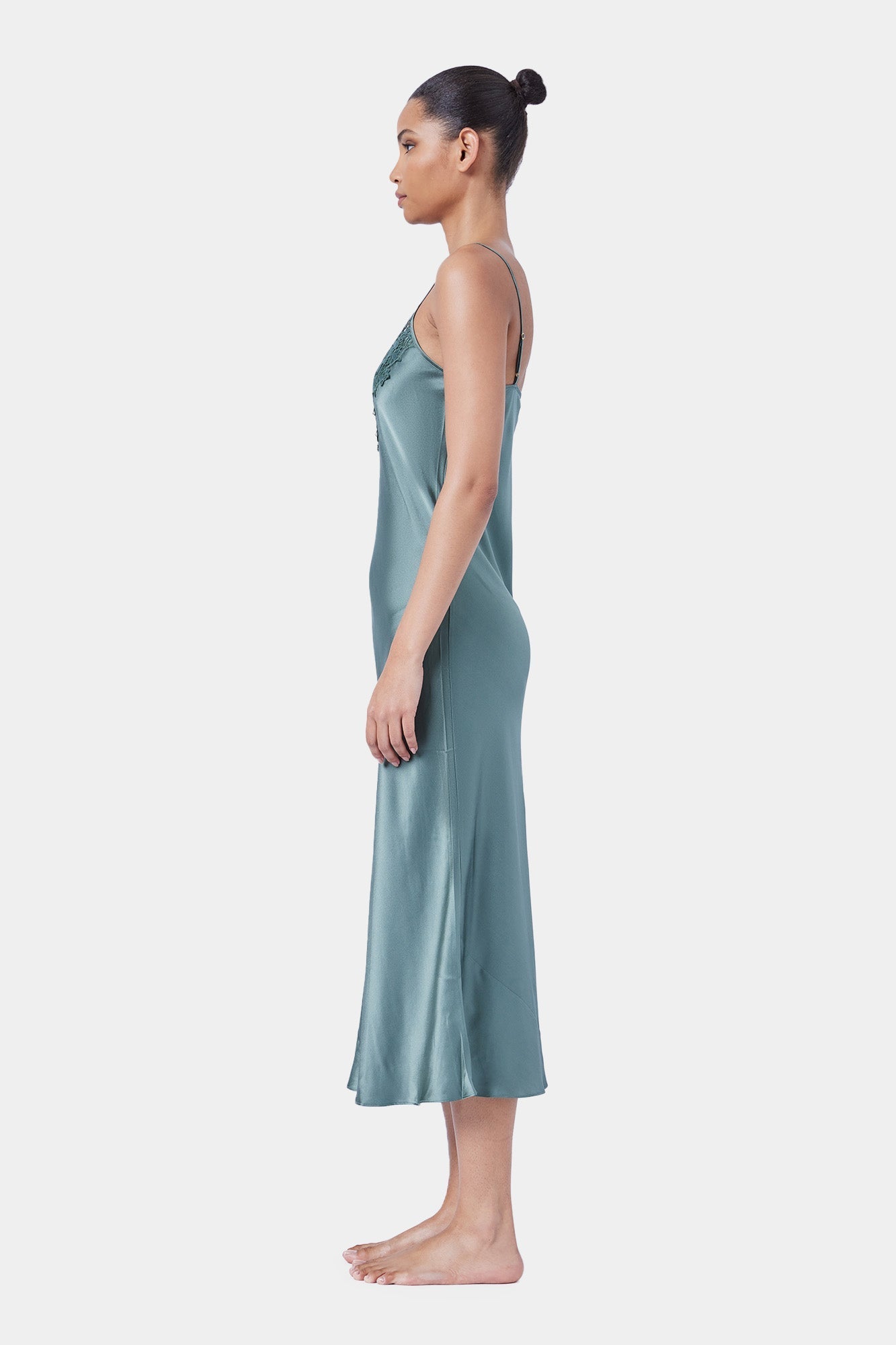 The Silk Lace Slip By GINIA In Moss