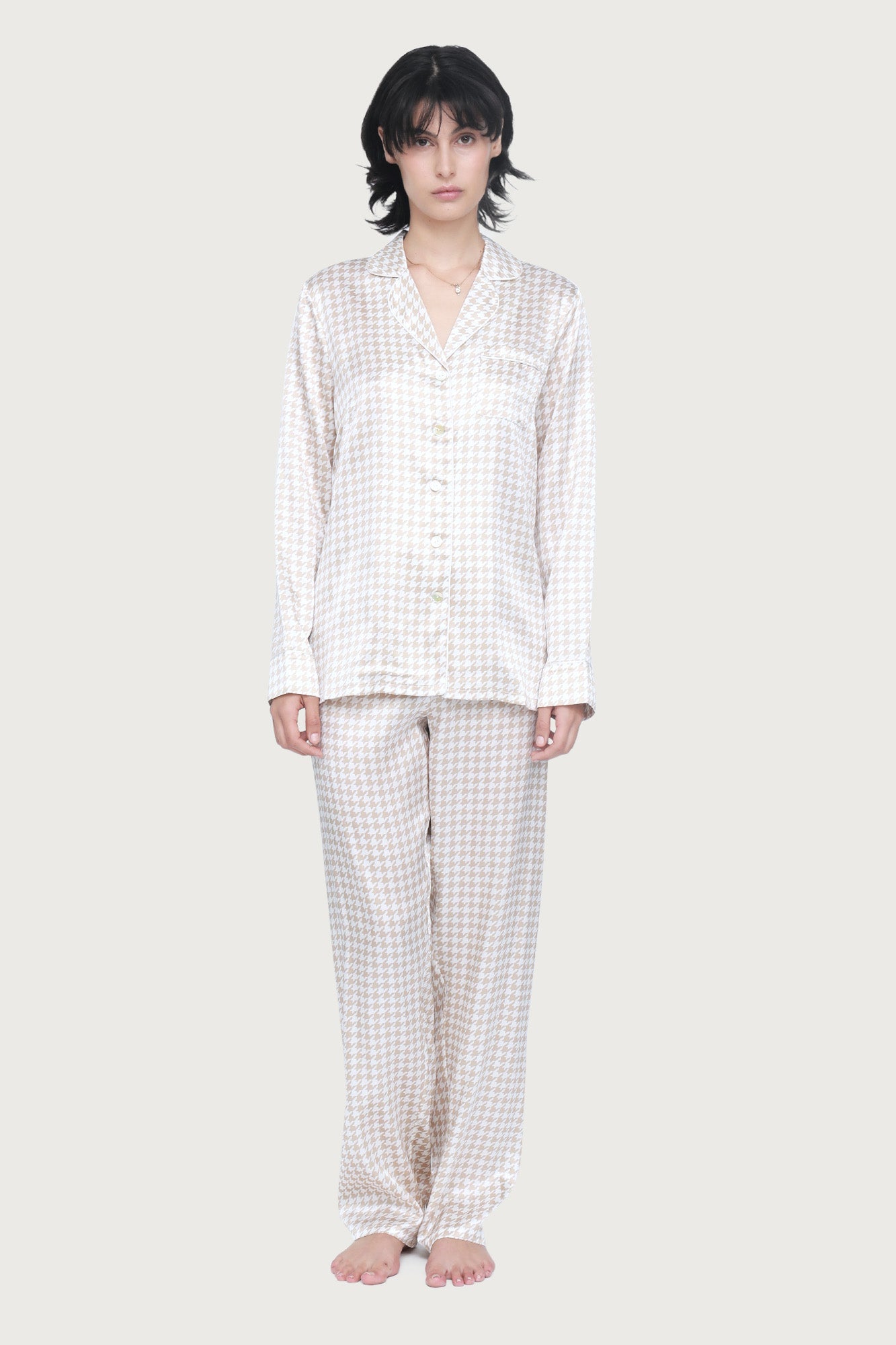 The Fine Finishes Pyjama By GINIA In Mink Houndstooth