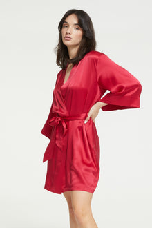 GINIA Silk Wrap Gown in Ruby - 100% Silk