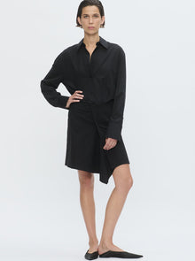 Gemini Wrap Shirt Dress | Black