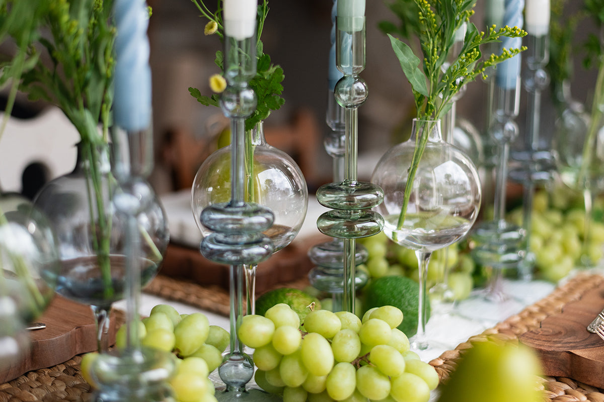 Glass Candlestick | Sage | Medium | Set of 2