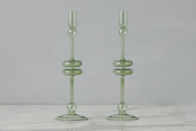 Glass Candlestick | Sage | Large | Set of 2