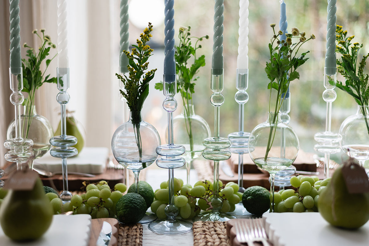 Glass Candlestick | Sage | Medium | Set of 2