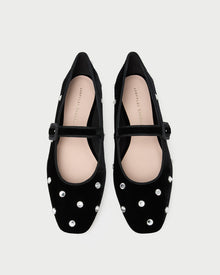 Ginger Black/Crystal Velvet Mary Jane in black velvet with crystal accents.