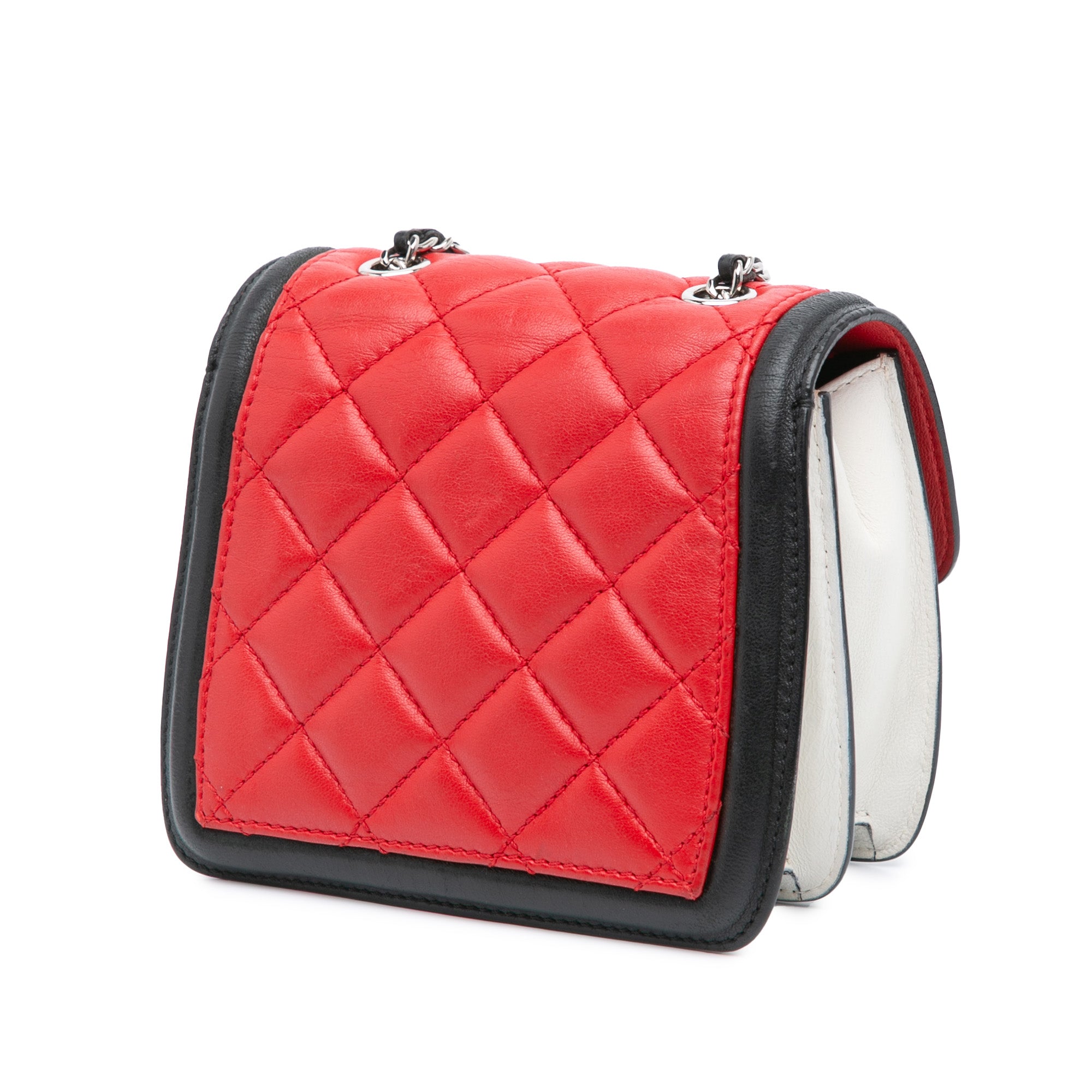 Chanel | Pre-Owned Mini Square Lambskin Graphic Flap Crossbody | Red/BlackBlack