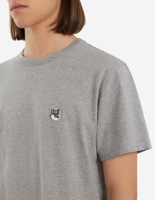 Mens | Grey Fox Head Patch Short-Sleeve Classic Cotton Tee-Shirt | Grey Melange
