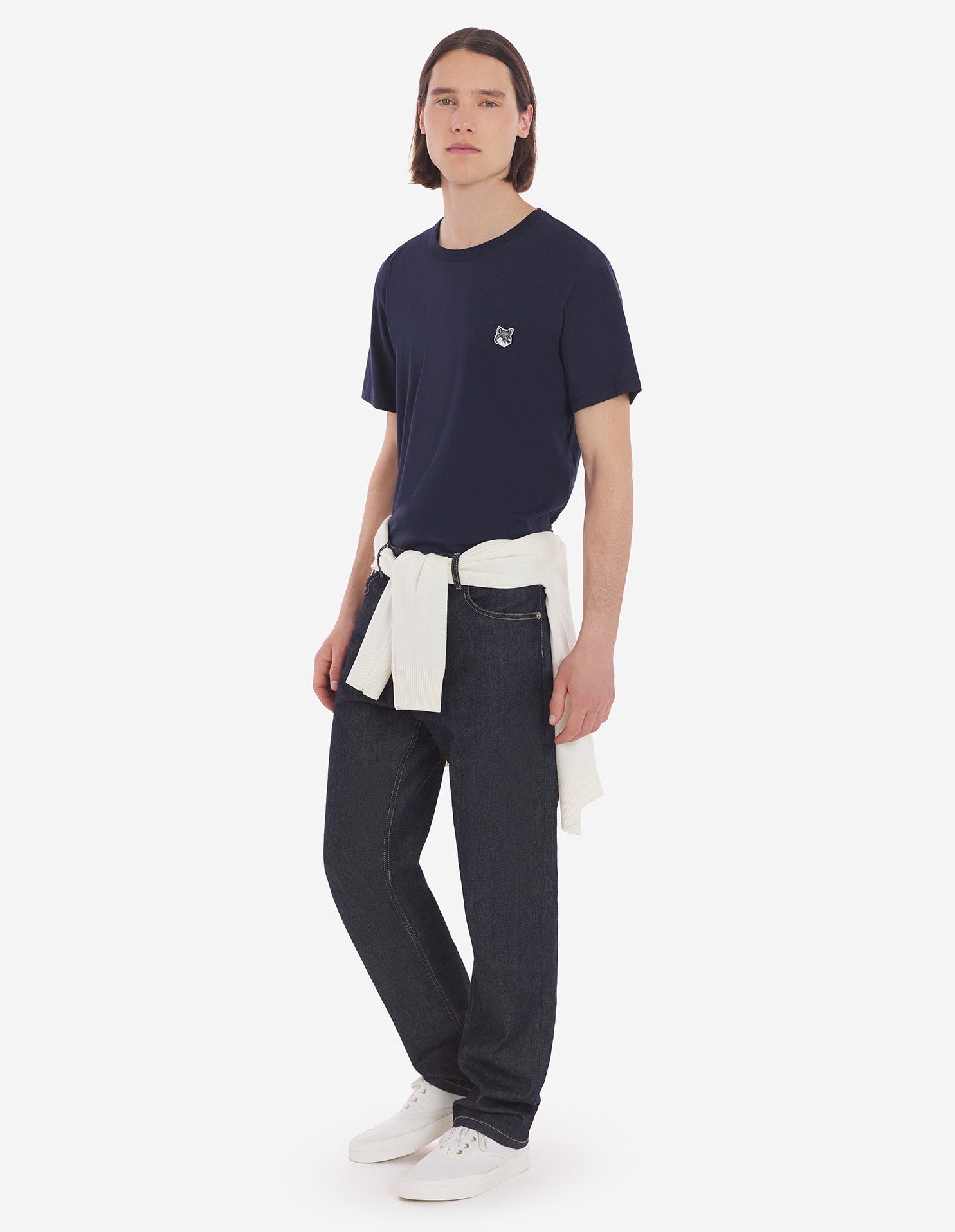 Mens | Grey Fox Head Patch Short-Sleeve Classic Cotton Tee-Shirt | Navy