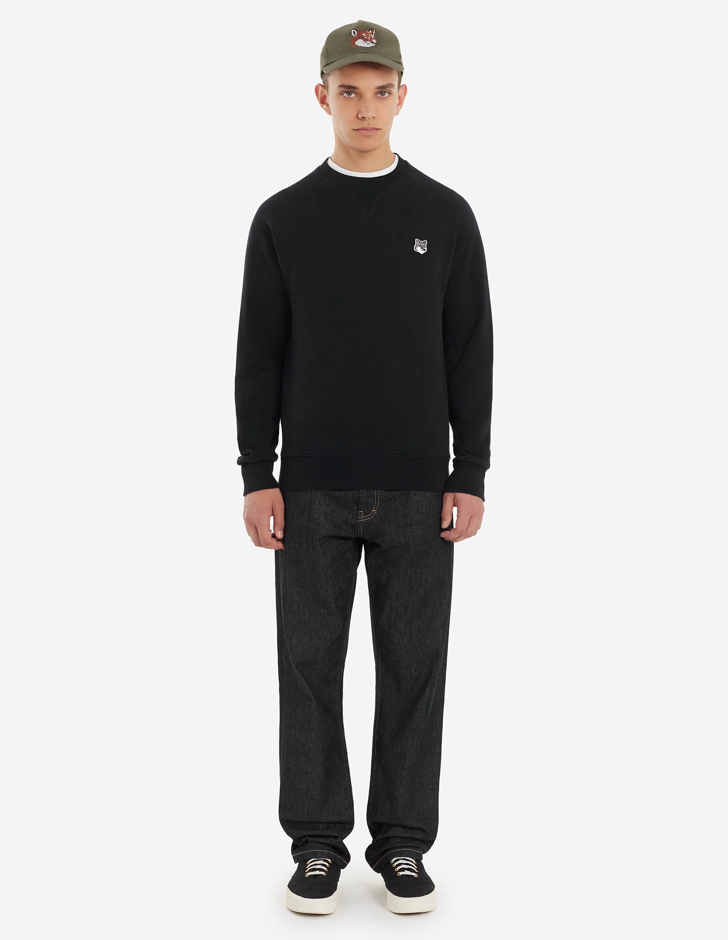 Mens | Grey Fox Head Patch Classic Cotton Fleece Sweatshirt | Black
