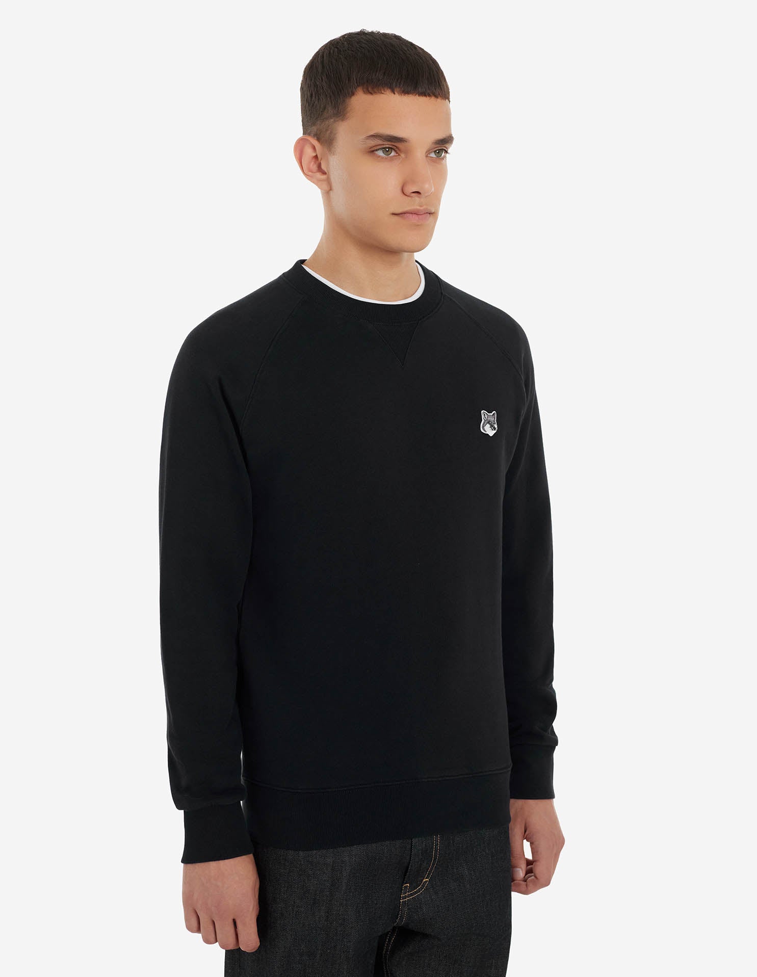 Mens | Grey Fox Head Patch Classic Cotton Fleece Sweatshirt | Black