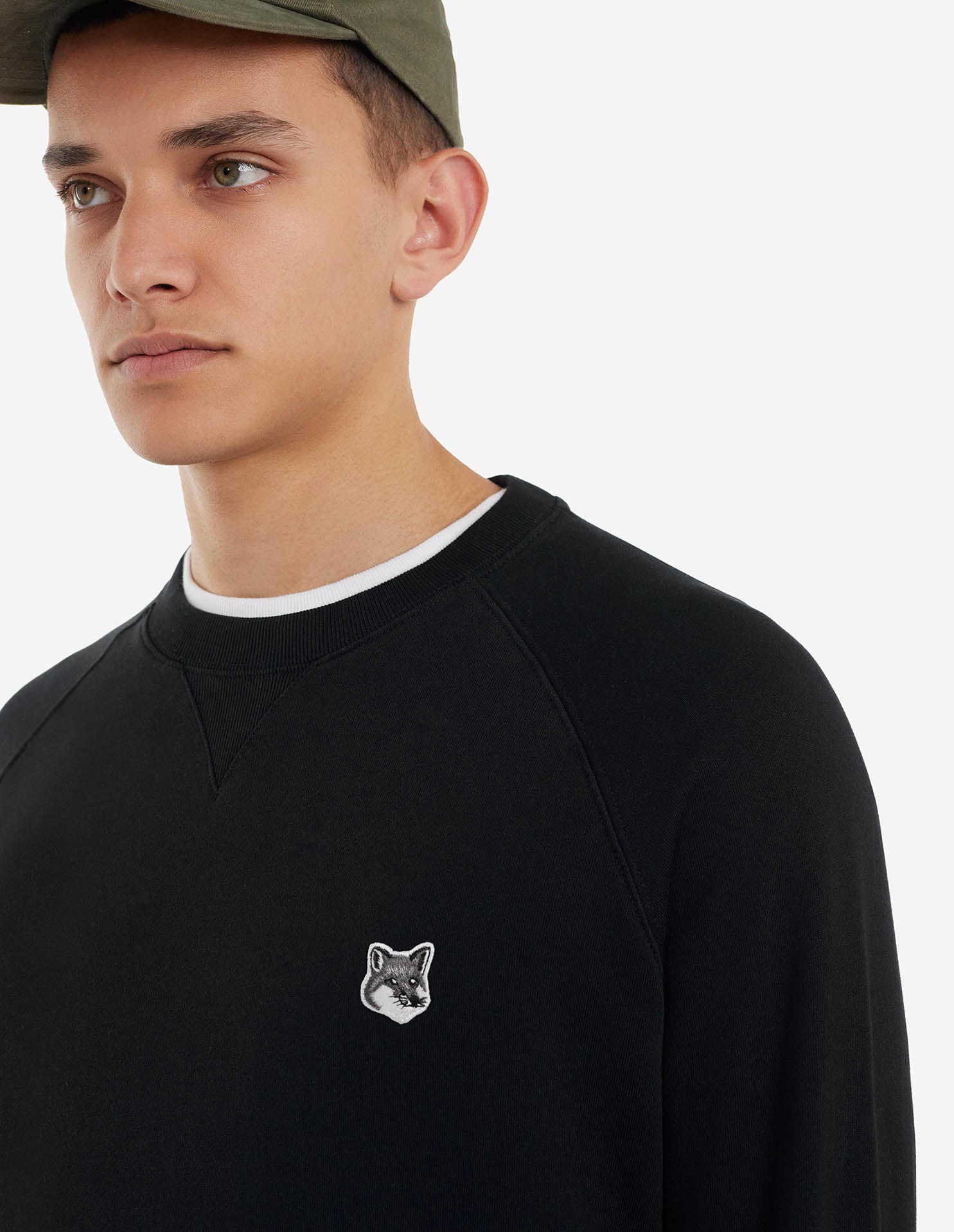 Mens | Grey Fox Head Patch Classic Cotton Fleece Sweatshirt | Black