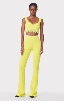 Ribbed Pants With Ruffled Hem | Chartreuse