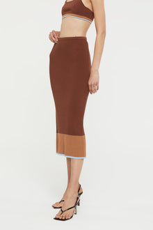 GINIA Hazel Skirt in Chocolate/Sky Blue