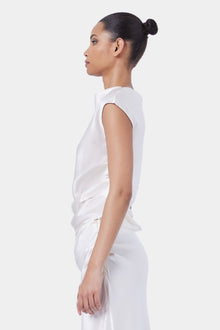 The Sleeveless Tucked Top By GINIA In Cream