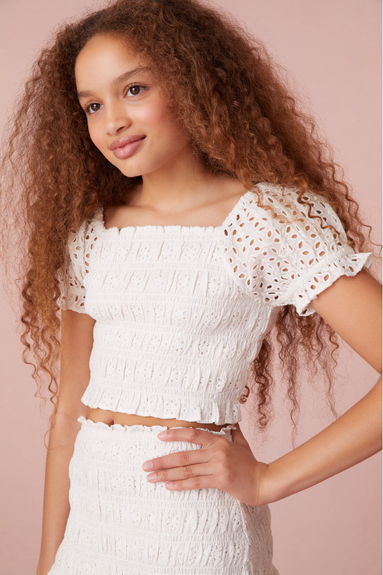 Girls | Remina Smocked Top | Off White