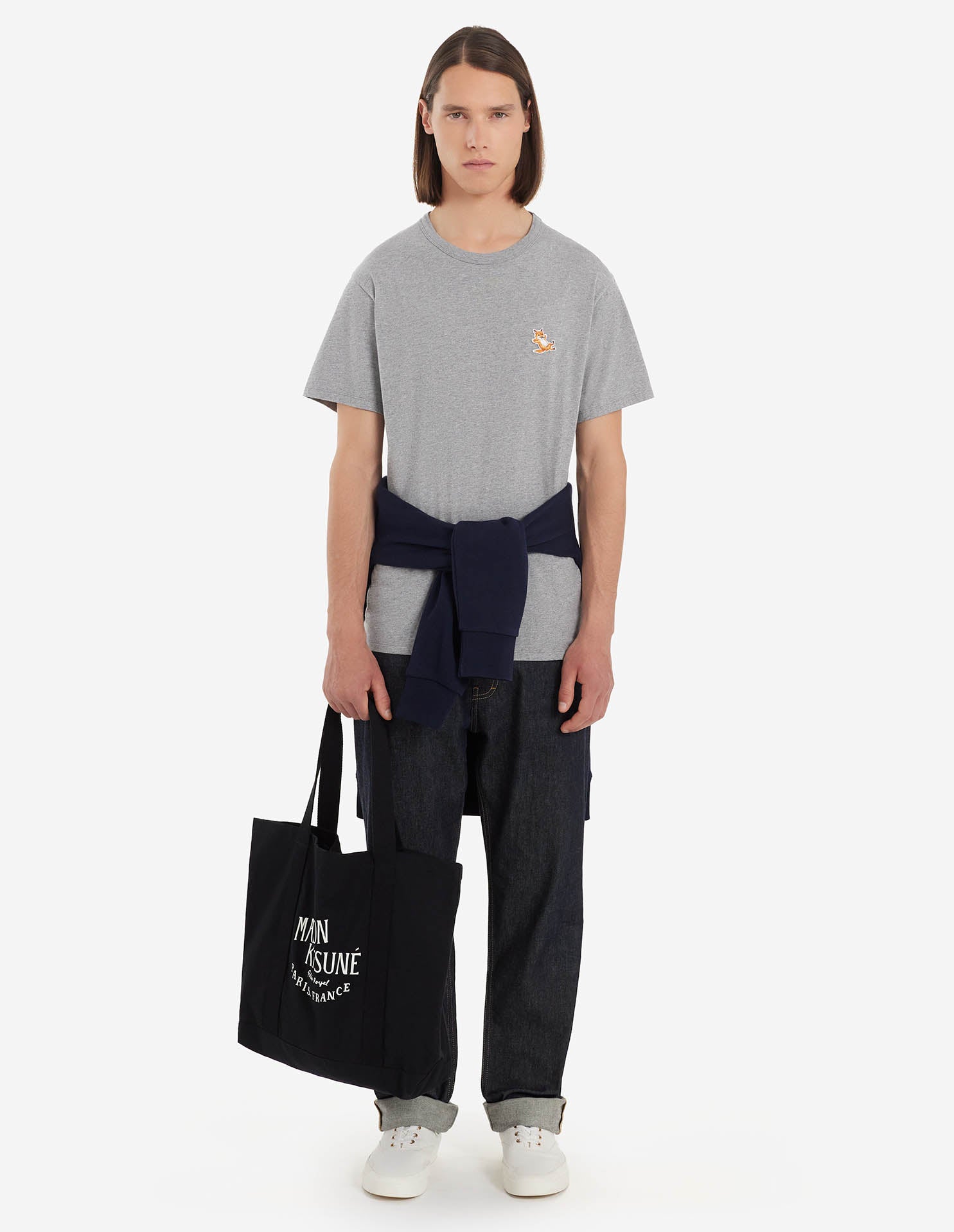 Unisex | Chillax Fox Patch Short-Sleeve Classic Short Tee-Shirt | Grey Melange