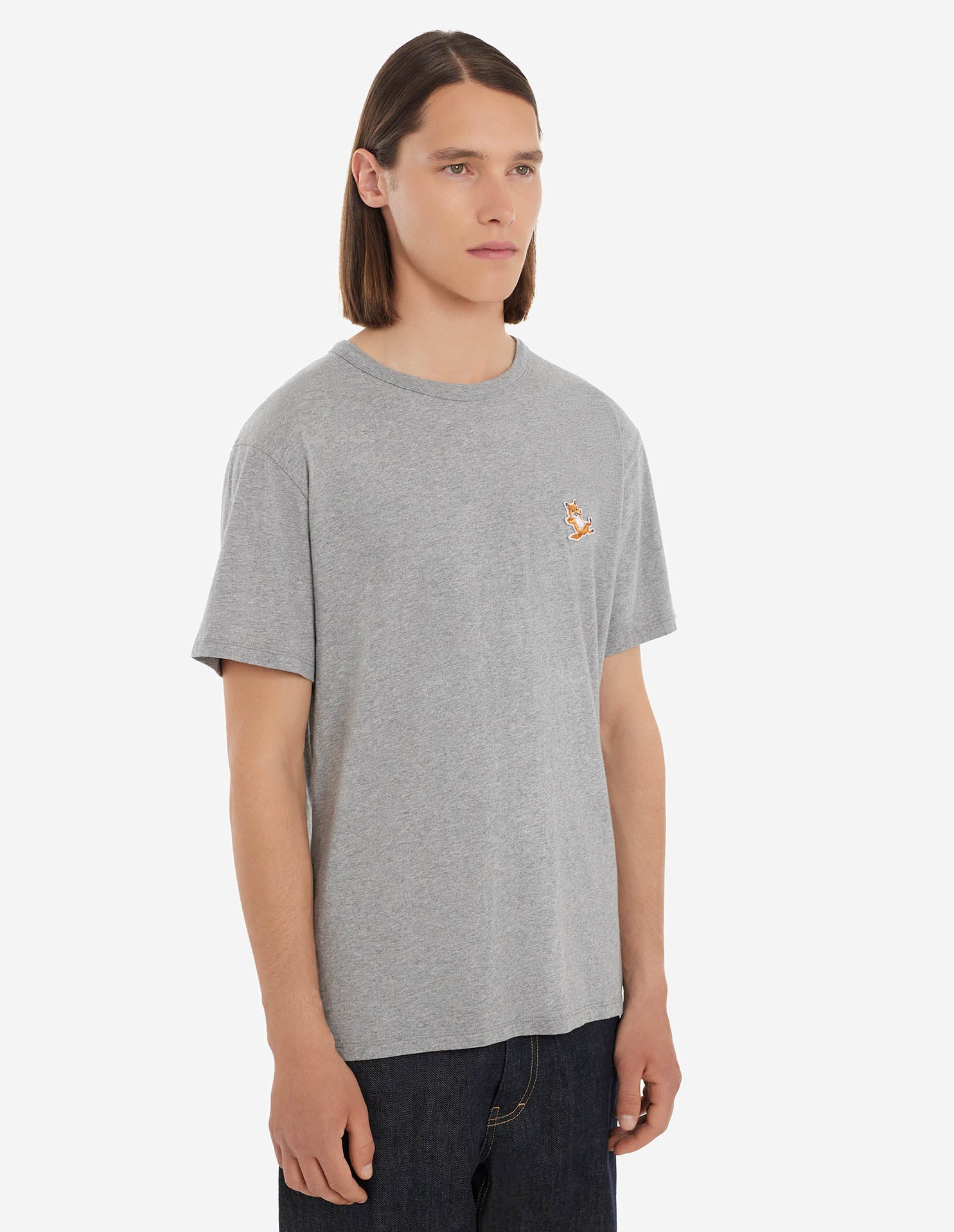 Unisex | Chillax Fox Patch Short-Sleeve Classic Short Tee-Shirt | Grey Melange