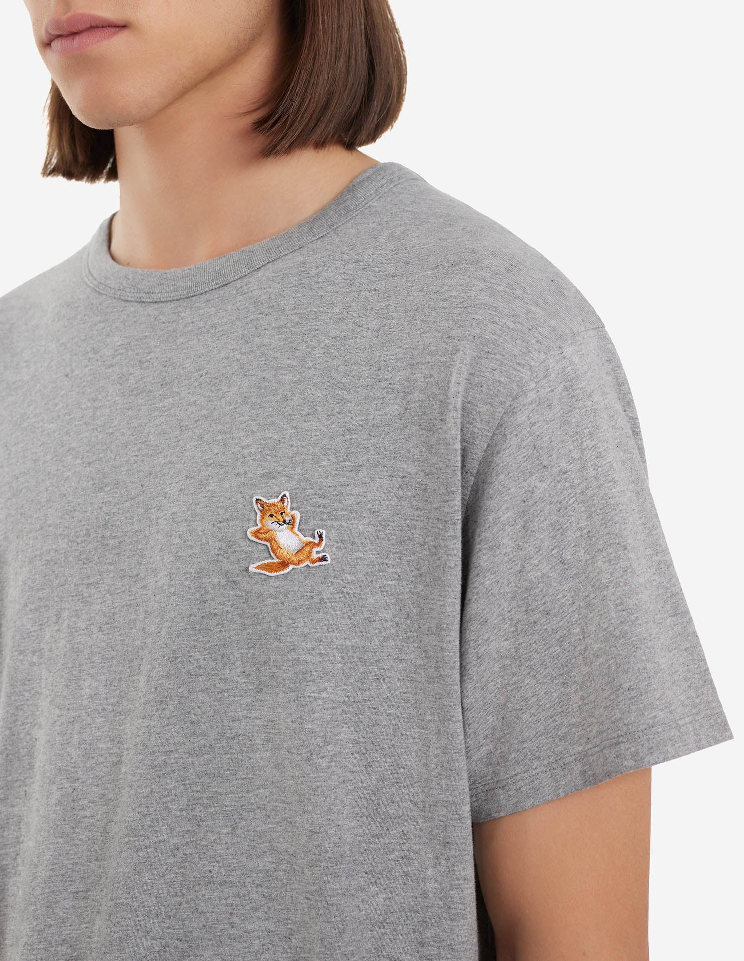 Unisex | Chillax Fox Patch Short-Sleeve Classic Short Tee-Shirt | Grey Melange