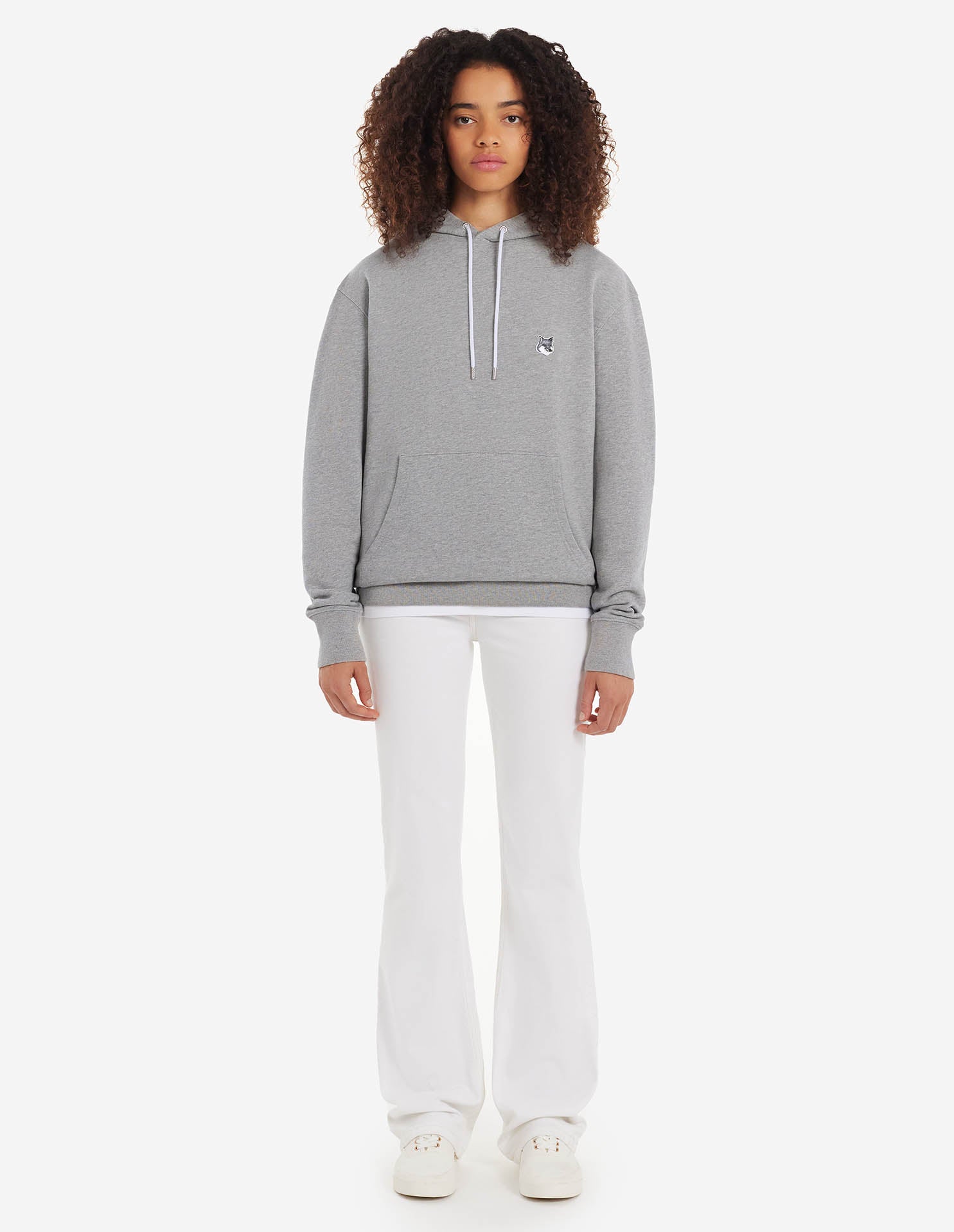 Unisex | Grey Fox Head Patch Classic Cotton Fleece Hoodie | Grey Melange