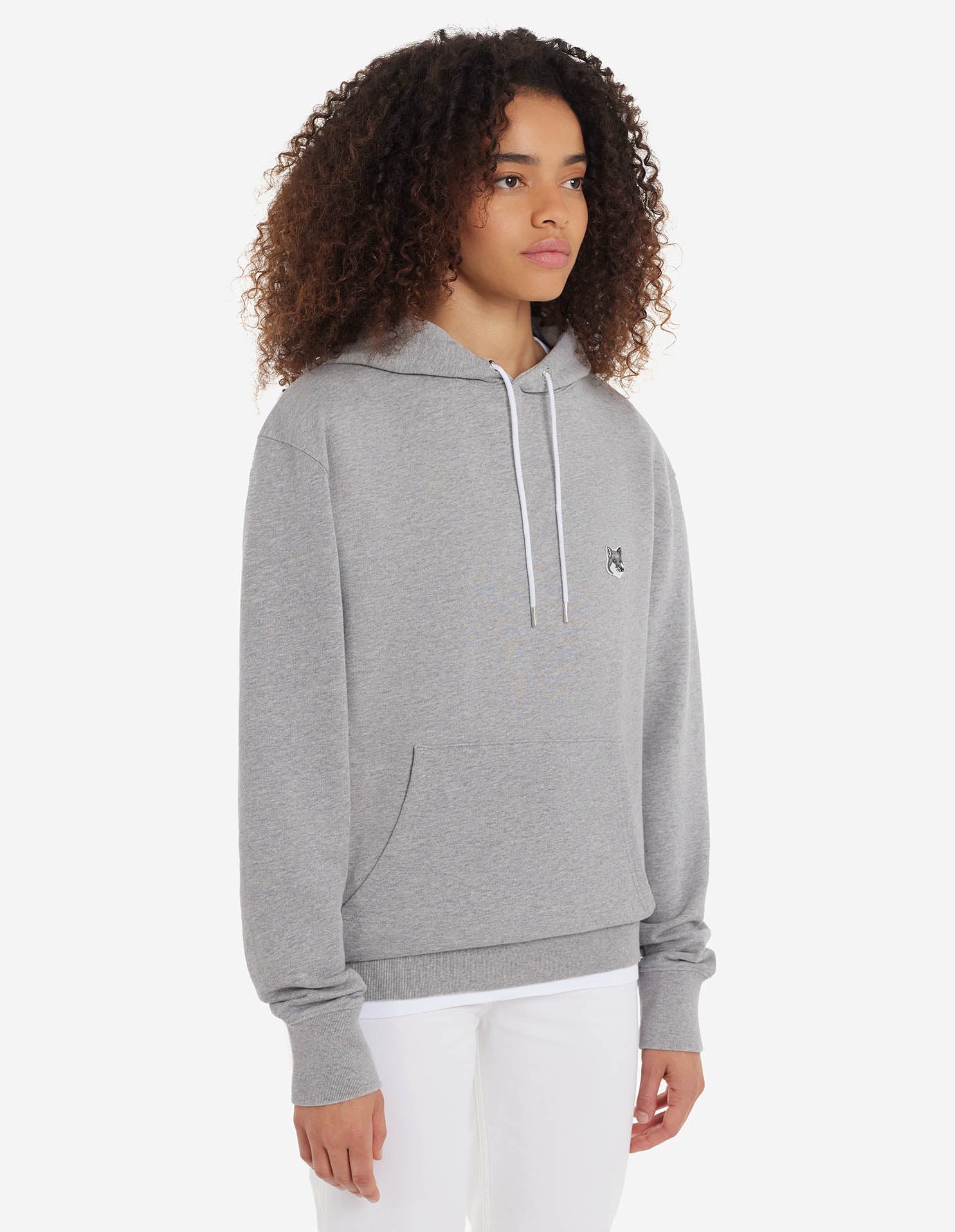 Unisex | Grey Fox Head Patch Classic Cotton Fleece Hoodie | Grey Melange