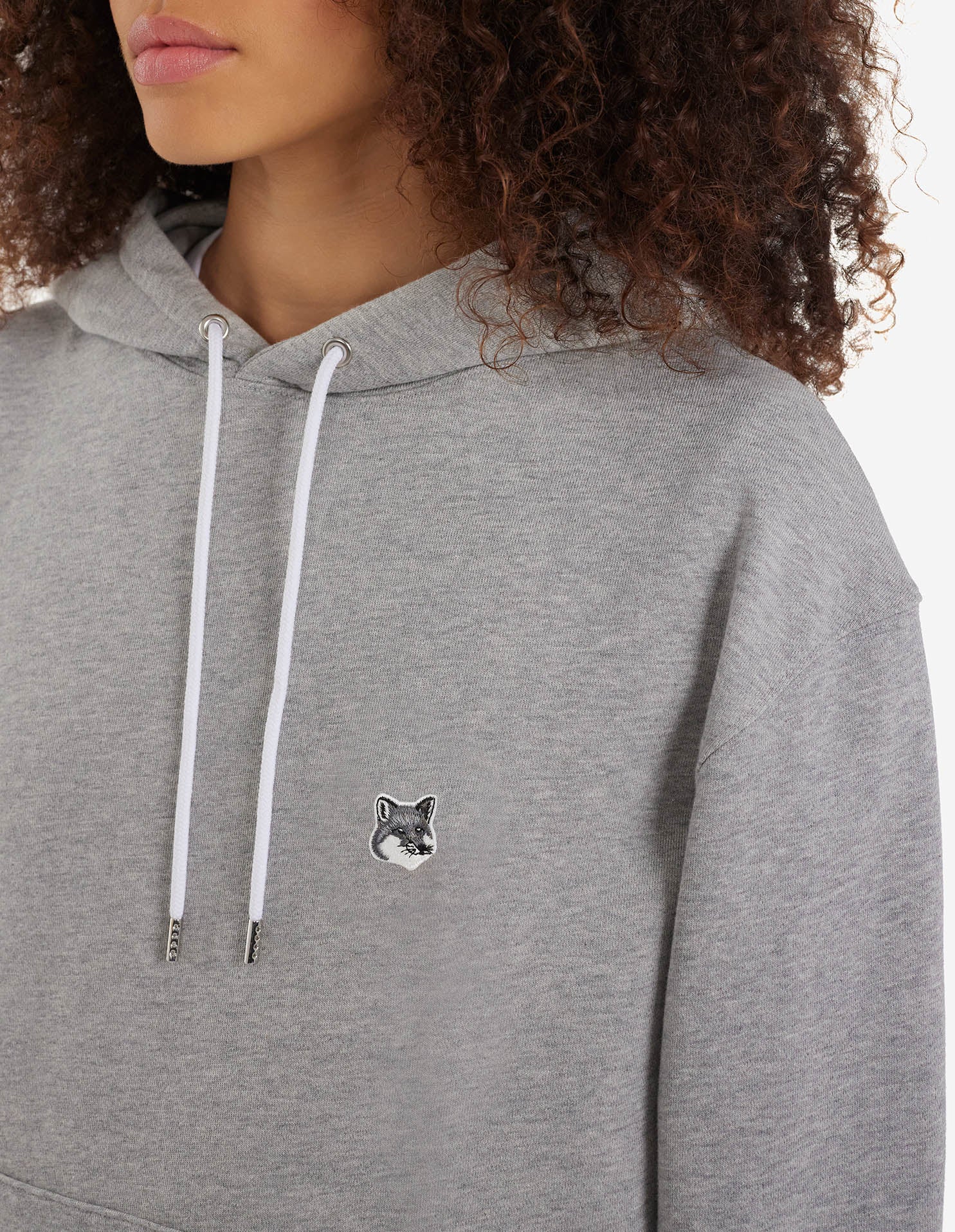 Unisex | Grey Fox Head Patch Classic Cotton Fleece Hoodie | Grey Melange