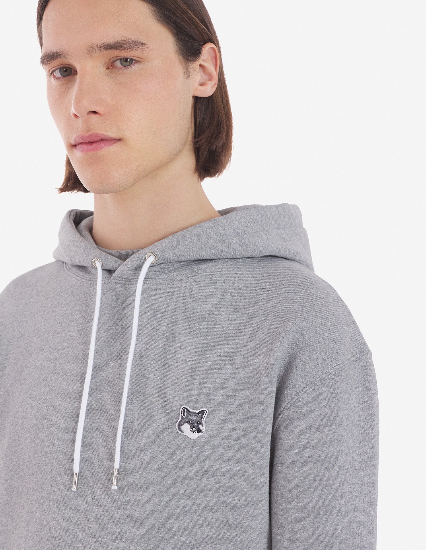 Unisex | Grey Fox Head Patch Classic Cotton Fleece Hoodie | Grey Melange