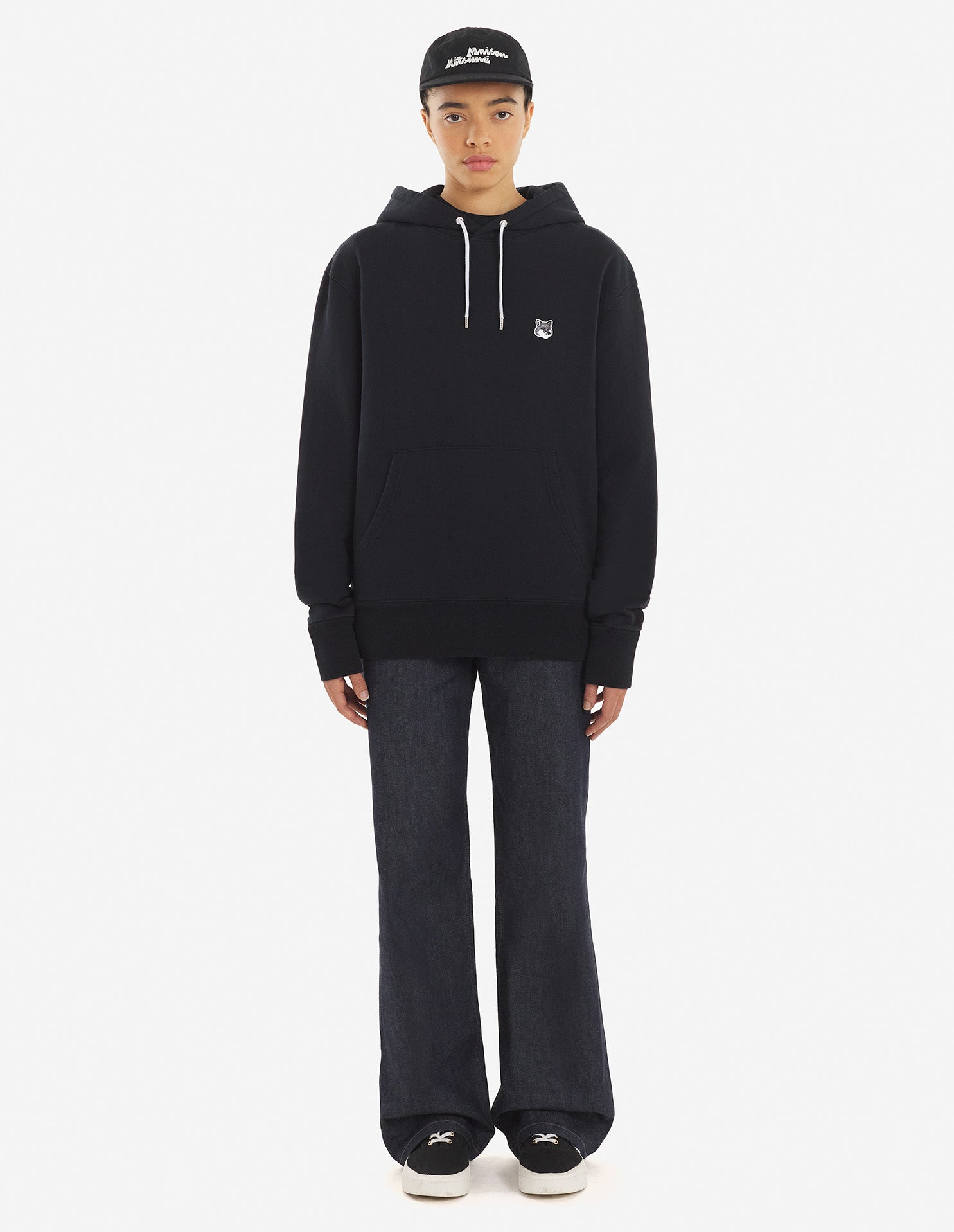 Unisex | Grey Fox Head Patch Classic Cotton Fleece Hoodie | Black