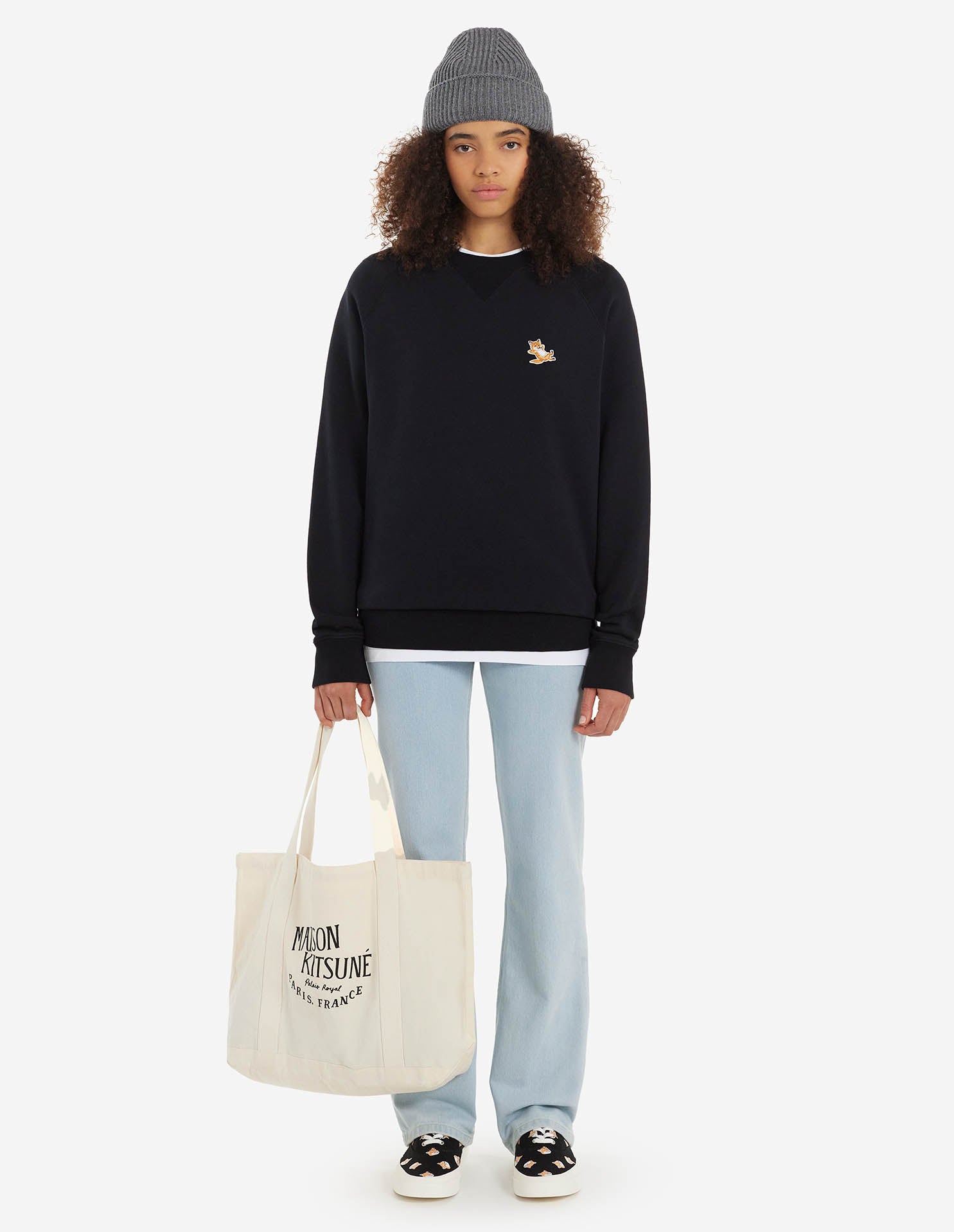 Unisex | Chillax Fox Patch Classic Cotton Fleece Sweatshirt | Black