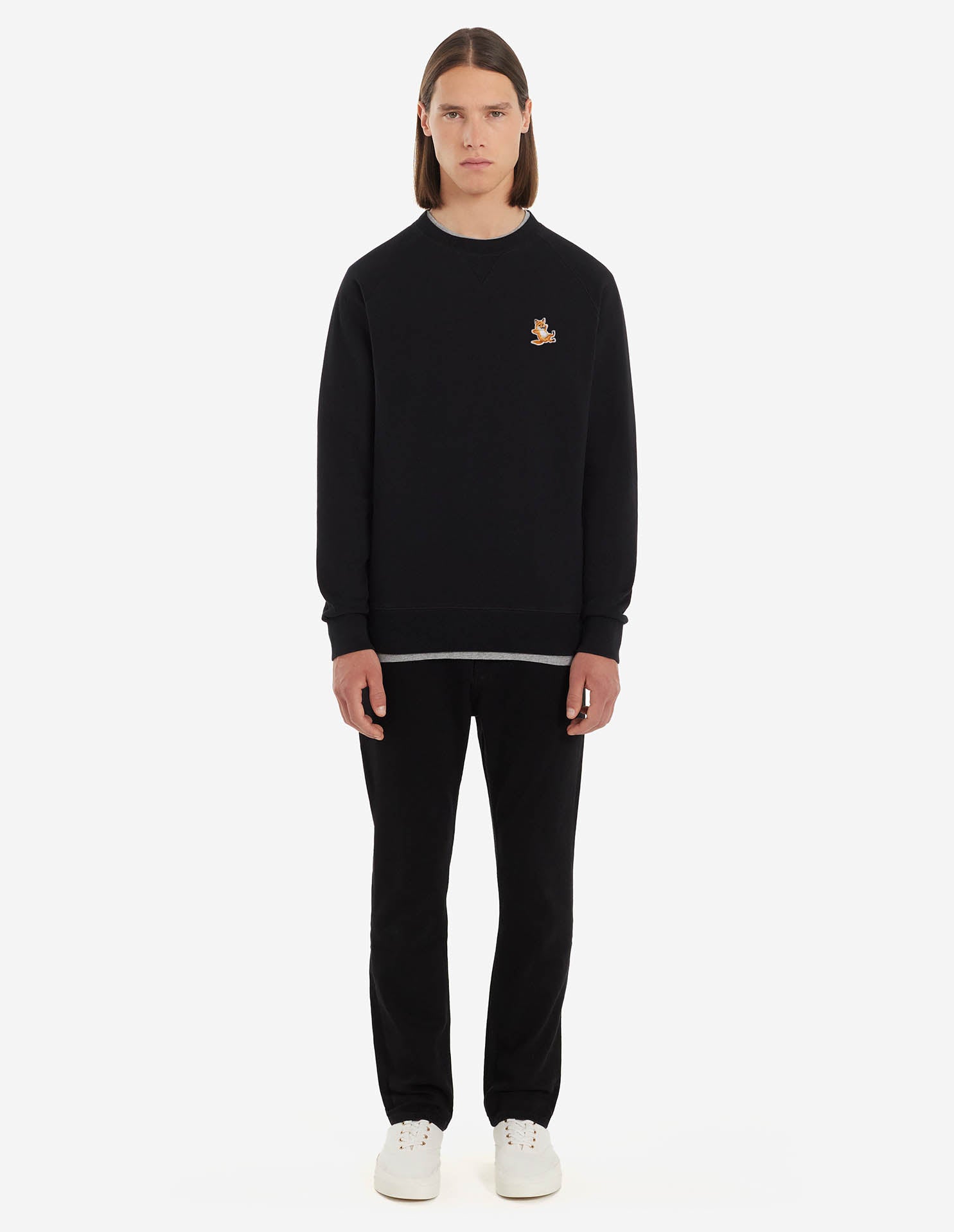 Unisex | Chillax Fox Patch Classic Cotton Fleece Sweatshirt | Black