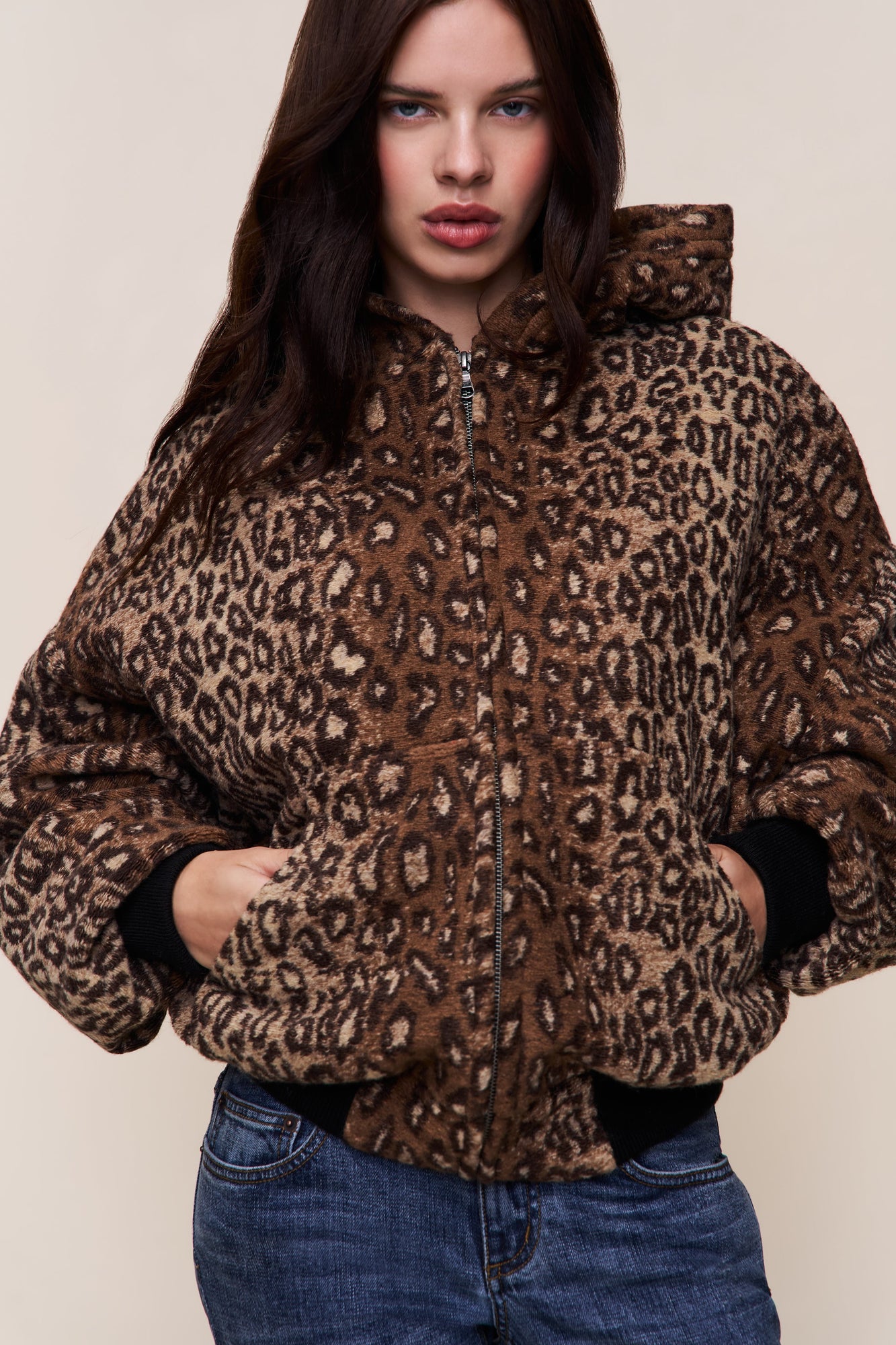 Womens | Charli Hooded Quilted Jacket | Leopard