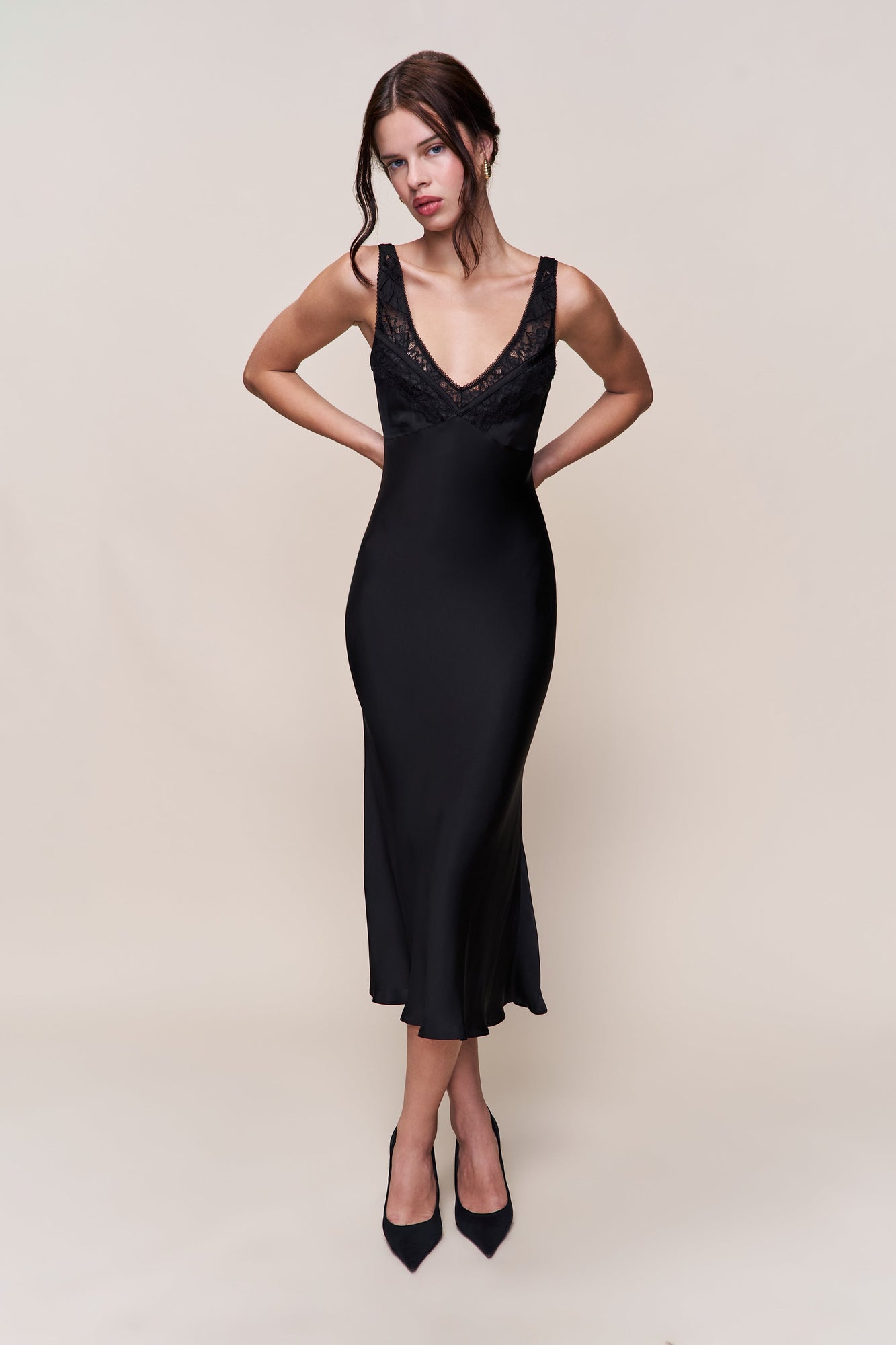 Womens | Scaosi Lace Detail Slip Dress | Black