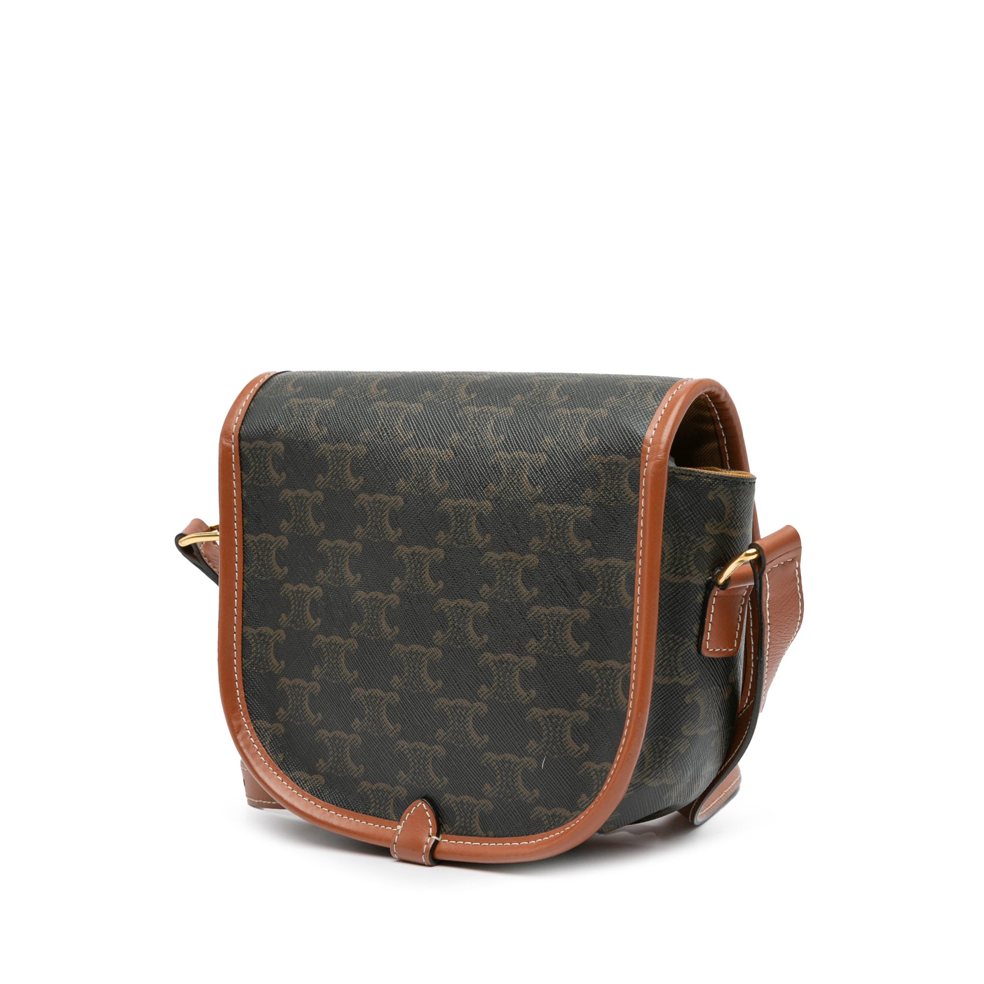 Celine | Pre-Owned Medium Triomphe Coated Canvas Folco Crossbody - I | Brown/Dark Brown