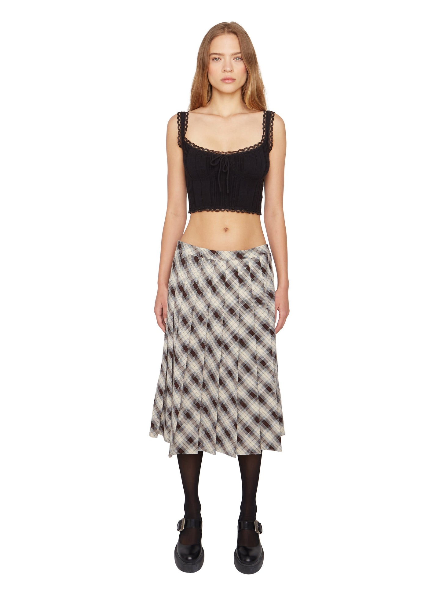 Womens | Gibson Pleated Skirt | Brown/Blue Plaid