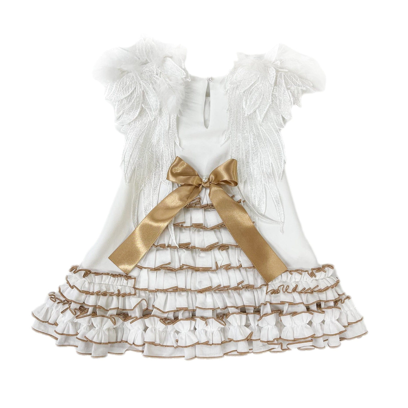Girl | Angelina Feather Wings Dress | White x Gold