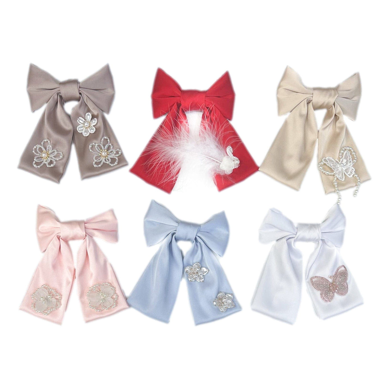 Girl | Anise Satin Embroidered Hair Bows Chocolate | Brown