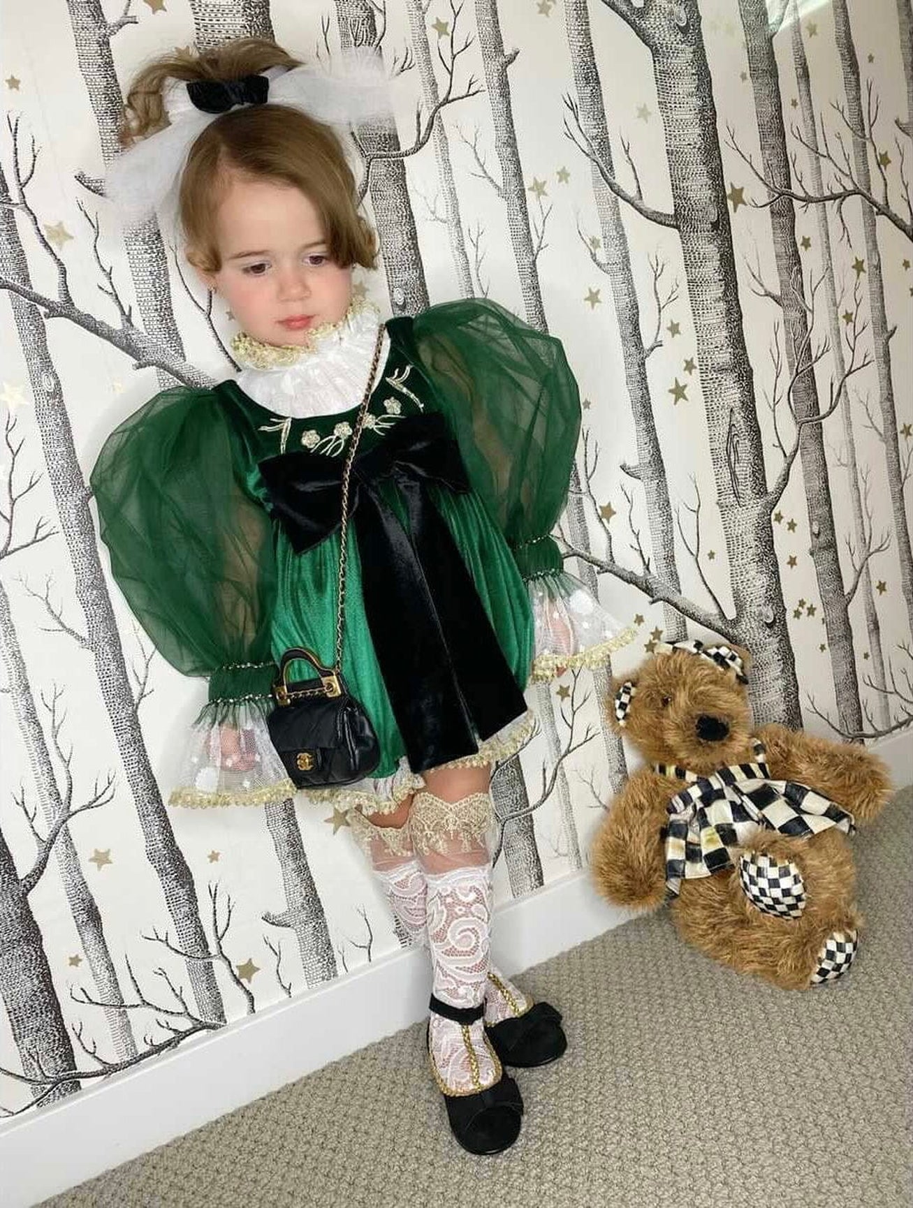 Girl | Aurora Royal Green Velour Romper