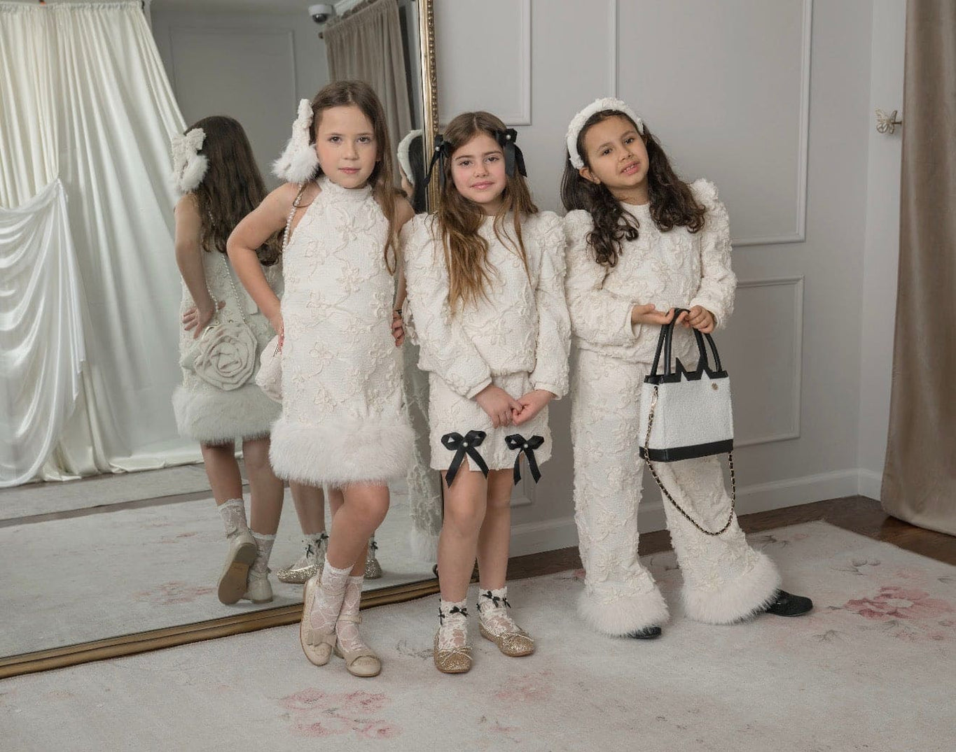 Girl | Ava Ivory Flower Faux Fur Dress