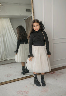 Girl | Black Cotton Turtleneck with Organza Sleeves