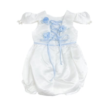 Girl | Daphne Satin Romper with Embroidery | White x Blue