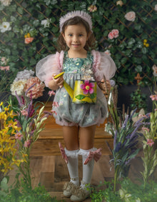 Girl | Eva and Floral Tulle Romper | Pink x Green