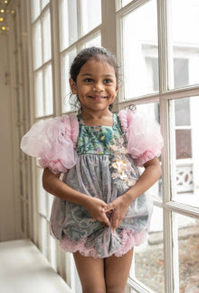 Girl | Eva and Floral Tulle Romper | Pink x Green