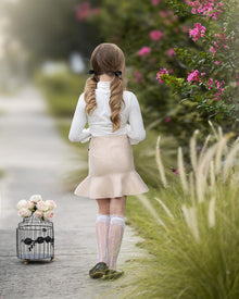 Girl | White Cotton Turtleneck with Organza Sleeves