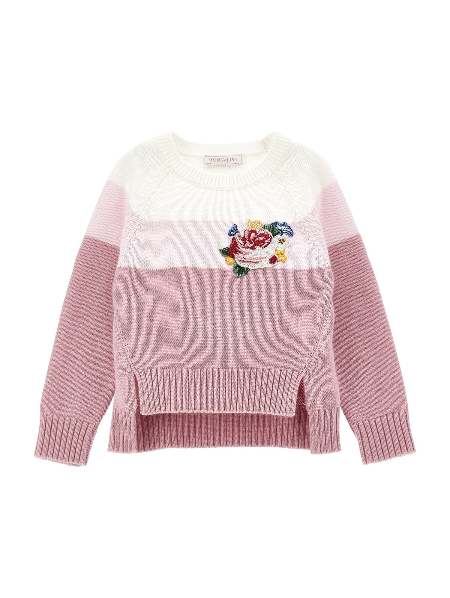 Girls | Knitted Sweater With Appliqué Flowers | Cream/Powder Pink